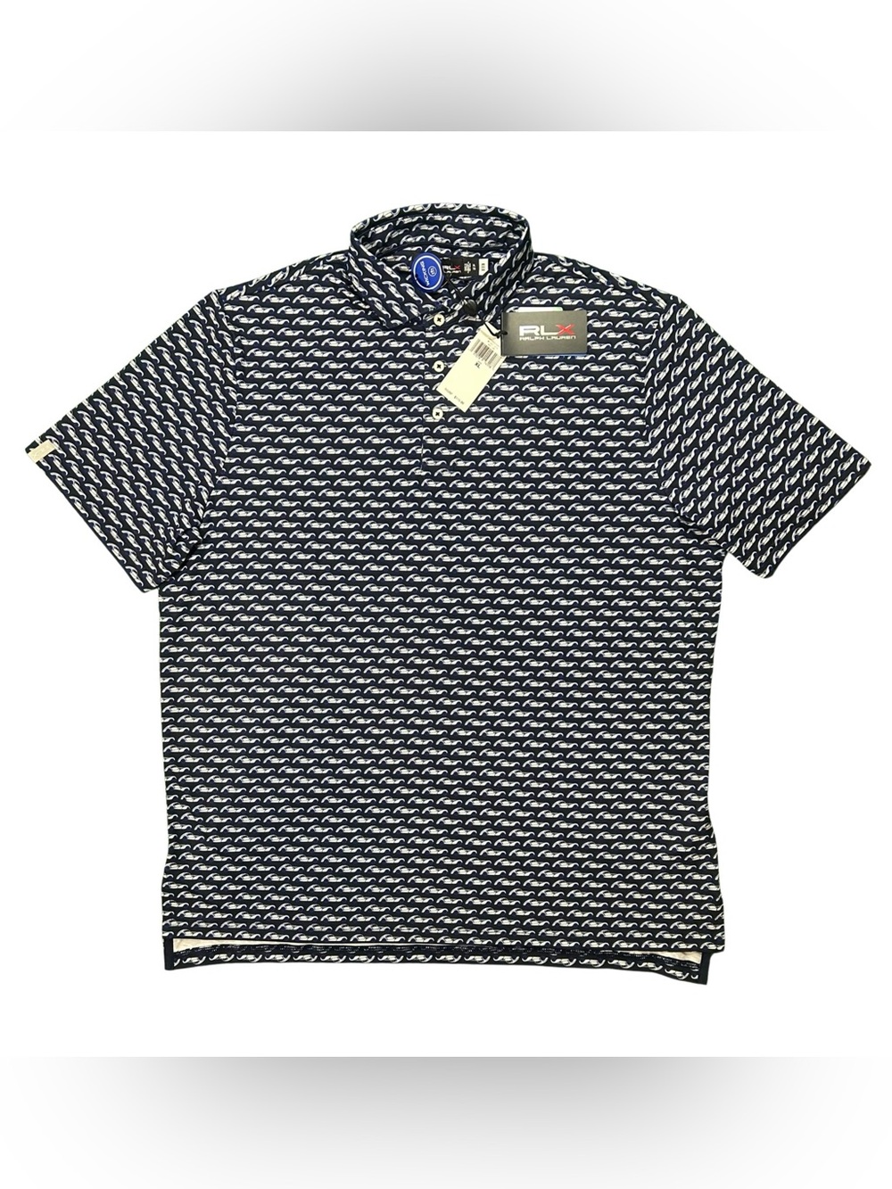 RLX Ralph Lauren Navy Blue Car Geo Print Golf Performance Jersey Polo